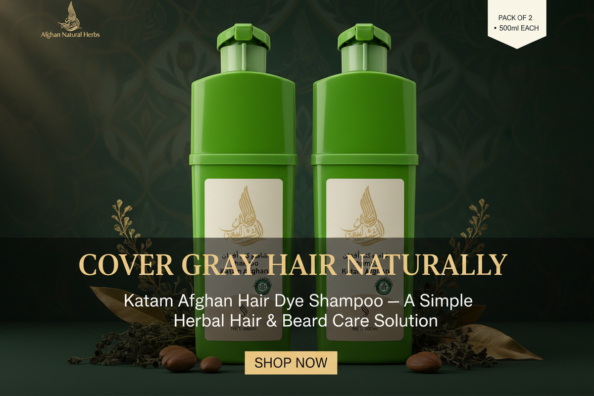 Katam Afghan Hair Dye Shampoo — Hero Banner with two 500ml bottles